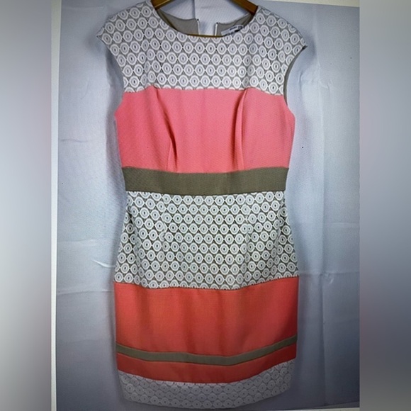 Studio One Womens Lace Color Block Pink Beige Dress Knee Length Sz 10 New - Picture 1 of 11